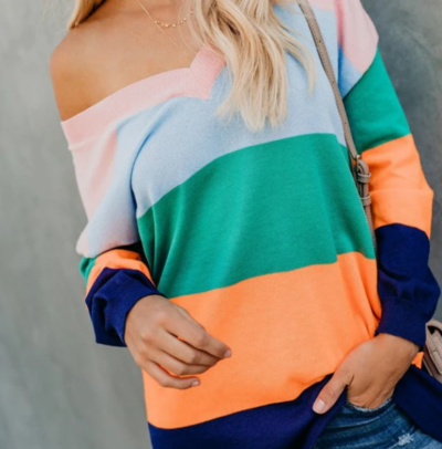 Sexy Striped Backless Off-Shoulder Sweater