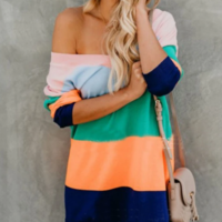 Sexy Striped Backless Off-Shoulder Sweater - Thumbnail 1