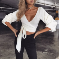 V-Neck Long-Sleeved Top - Thumbnail 1