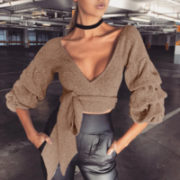 V-Neck Long-Sleeved Top - Thumbnail 2