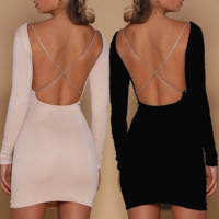 Sexy Backless Long Sleeve Hip Dress - Thumbnail 3