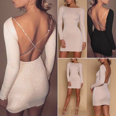 Sexy backless long sleeve hip dress