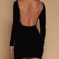 Sexy Backless Long Sleeve Hip Dress - Thumbnail 4