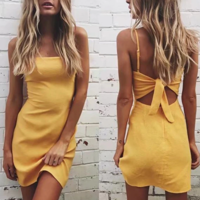 Sling bow high waist sleeveless dress - Thumbnail 5