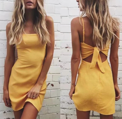 Sling Bow High Waist Sleeveless Dress