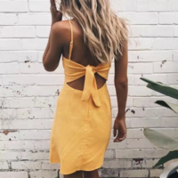 Sling Bow High Waist Sleeveless Dress - Thumbnail 1