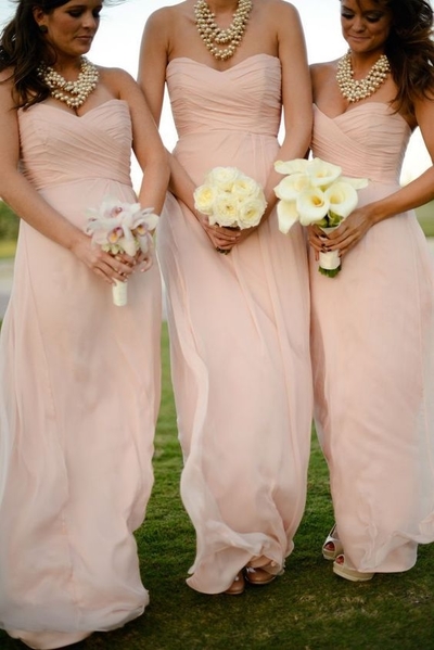 A-Line Sweetheart Pink Chiffon Long Bridesmaid Dresses Under 100