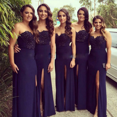 Lace bridesmaid dress,long bridesmaid gown,navy blue bridesmaid gowns,simple bridesmaid dresses - Thumbnail 5