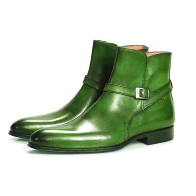 Men's green leather boots, jodhpurs ankle boots 