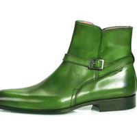 Men's Green Leather Boots, Jodhpurs Ankle Boots  - Thumbnail 1