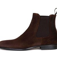 Men's Brown Suede Boots, Chelsea Ankle Boots  - Thumbnail 1