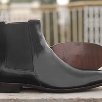 Men's Black Leather Boots, Chelsea Ankle Boots  - Thumbnail 2