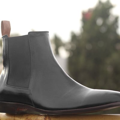 Men's black leather boots, chelsea ankle boots 