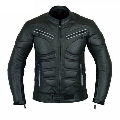 Men's black color motor cycle handmade real genuine leather safety pads jacket