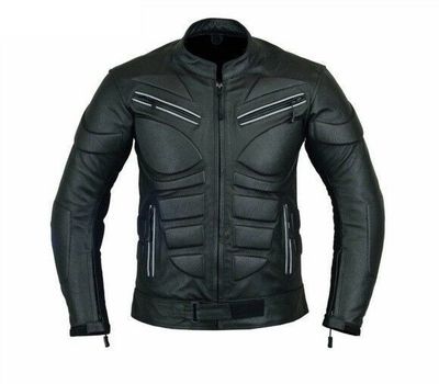 Men's Black Color Motor Cycle Handmade Real Genuine Leather Safety Pads Jacket