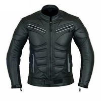 Men's Black Color Motor Cycle Handmade Real Genuine Leather Safety Pads Jacket - Thumbnail 1