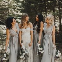 Grey V-neck Bridesmaid Dress,Boho Chiffon Bridesmaid Dresses, Long Bridesmaid Dress - Thumbnail 1