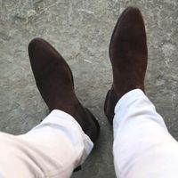 New Handmade Chelsea Brown Pure Suede Leather Ankle Boots for Men's - Thumbnail 4