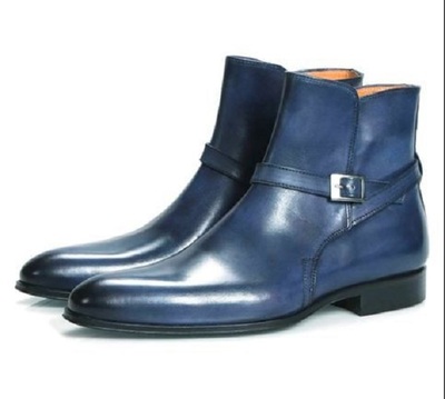 New Handmade Men's Jodhpurs Blue Leather Boots, Ankle Boots