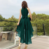 Green chiffon short dress, party dress - Thumbnail 3