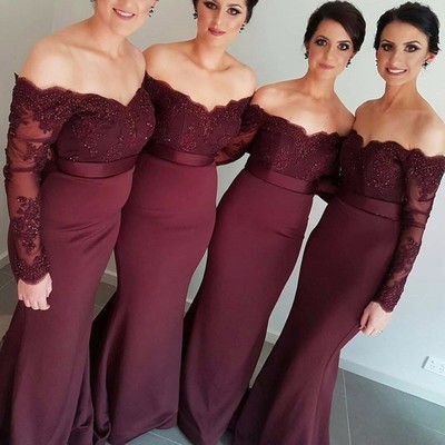 Sexy Mermaid Bridesmaid Dress, Lace Burgundy Bridesmaid Dress