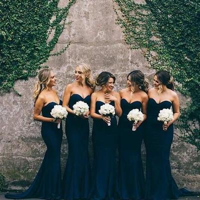 Custom made dark navy bridesmaid dress,strapless mermaid bridesmaid dress