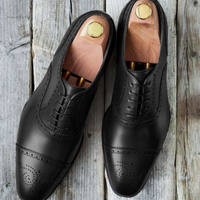 Decent Blackish Handmade Cap Toe Lace Up Formal Shoes In Genuine Leather For Men - Thumbnail 1