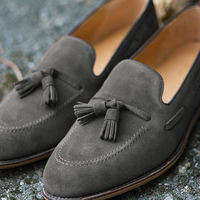 Latest Handmade Men Grey Tassels Loafer Formal Shoes In Genuine Suede  - Thumbnail 1