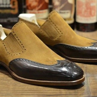 Stylish Handmade Men Loafer Moccasin With Brogue Style Brown Black Wing Tip Shoes  - Thumbnail 1