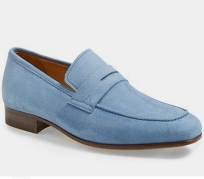 Latest Handmade Sky Blue Tassels Moccasin Formal Shoes For Men In Genuine Suede