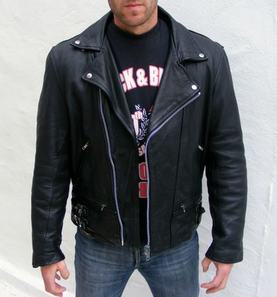 Men's Black Biker Brando Style Premium Leather Belted Four Zipped Pockets Jacket
