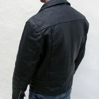 Men's Black Biker Brando Style Premium Leather Belted Four Zipped Pockets Jacket - Thumbnail 1