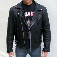 Men's Black Biker Brando Style Premium Leather Belted Four Zipped Pockets Jacket - Thumbnail 4