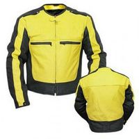 Men Yellow Black Contrast Motor Biker Real Genuine Leather Safety Pads Jacket - Thumbnail 1