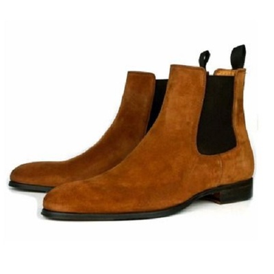New handmade chelsea men's tan suede boots, chelsea ankle boots - Thumbnail 2