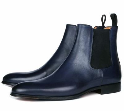 New Handmade Chelsea Men's Blue Leather Boots, Chelsea Ankle Boots