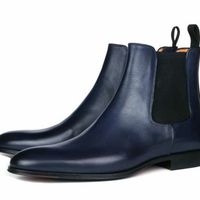 New Handmade Chelsea Men's Blue Leather Boots, Chelsea Ankle Boots - Thumbnail 1