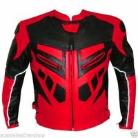 Men's Black Red Contrast Motor Biker Custom Genuine Leather Safety Pads Jacket - Thumbnail 4
