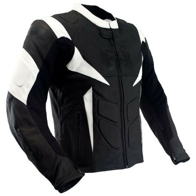 Men Two Tone Black White Motorcycle Genuine Real Leather Safety Pads jacket