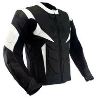 Men Two Tone Black White Motorcycle Genuine Real Leather Safety Pads jacket - Thumbnail 1