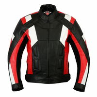 Men Three Tone Red White Black Motorcycle Genuine Leather Safety Pads jacket - Thumbnail 4