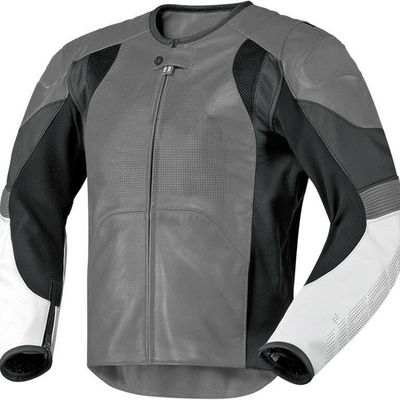 Men three tone colors motor biker perforated genuine leather safety pads jacket