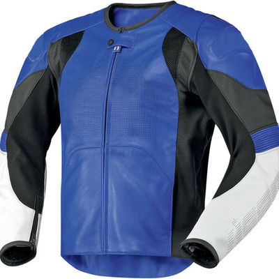 Men three tone motor cycle perforated genuine cowhide leather safety pads jacket