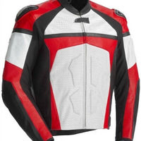 Men Three Tone Colors Motor Biker Perforated Genuine Leather Safety Pads Jacket - Thumbnail 1