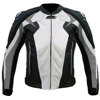 Men Three Tone Color Black White Gray Motorbike Real Leather Safety Pads jacket - Thumbnail 1