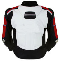 Men Three Tone Black Red White Motorcycle Leather Safety Pads jacket Speed Hump - Thumbnail 2