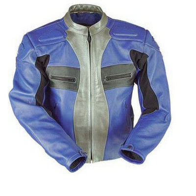 Men three tone blue gray black motor cycle genuine leather safety pads jacket - Thumbnail 5