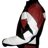 Men Three Tone Black Maroon White Motor Biker Genuine Leather Safety Pads Jacket - Thumbnail 1