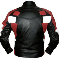 Men Three Tone Black Maroon White Motor Biker Genuine Leather Safety Pads Jacket - Thumbnail 2
