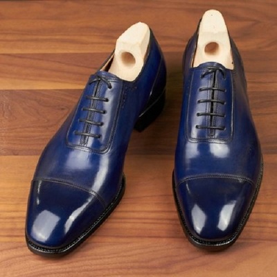 Men's handmade two tone blue leather lace up brogue fashion shoes